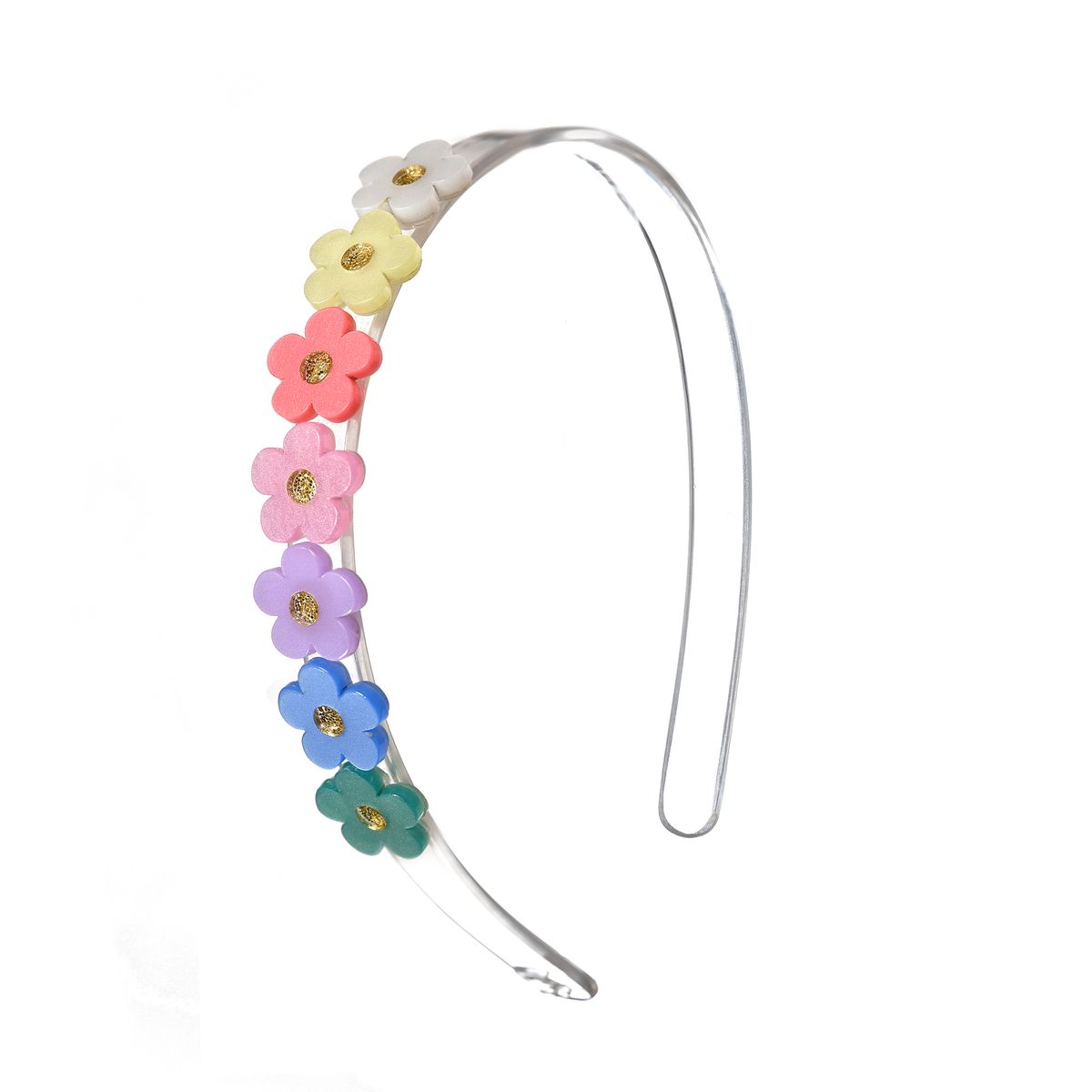 Multicolored floral headband on a white background