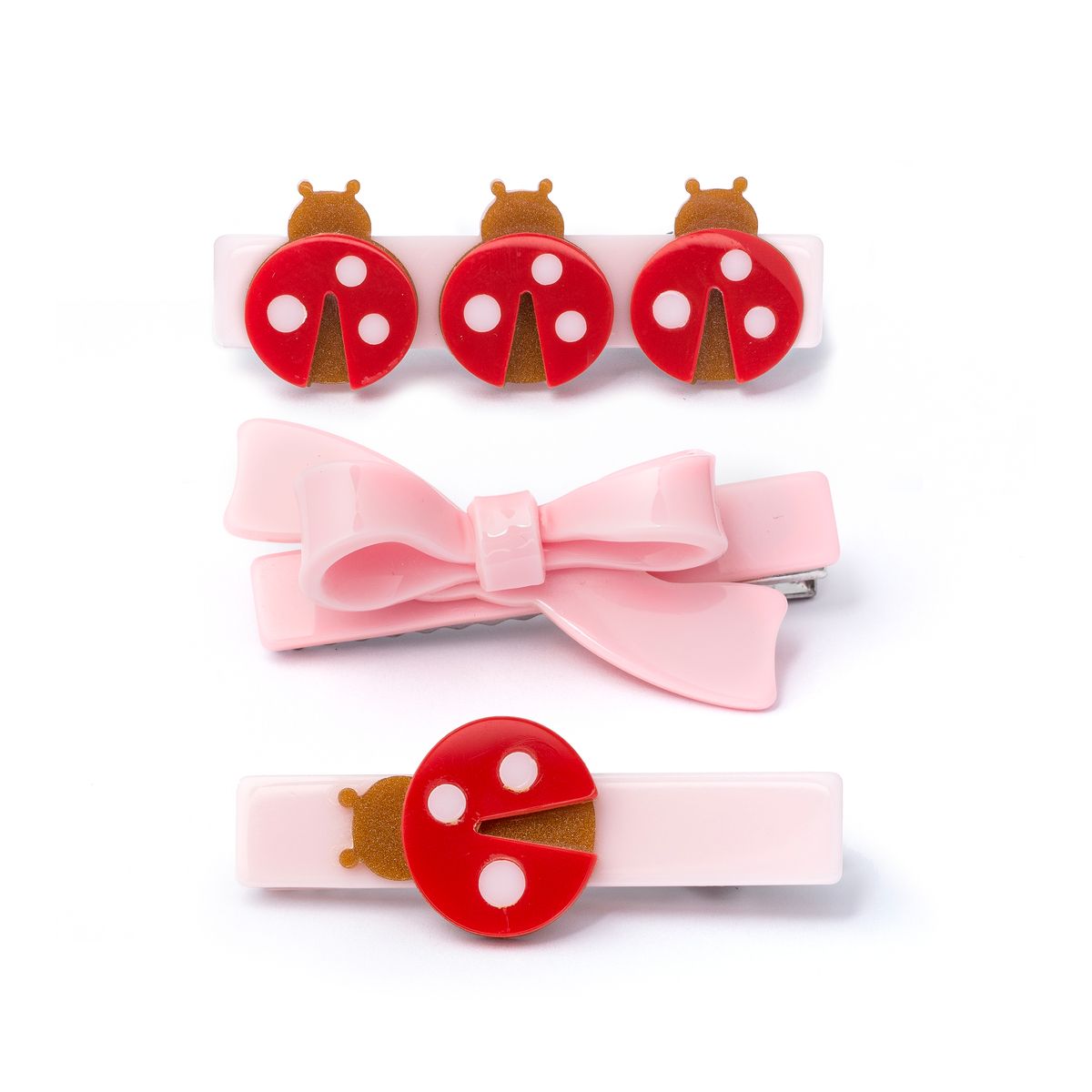 Ladybugs & Pink Bow Hair Clips