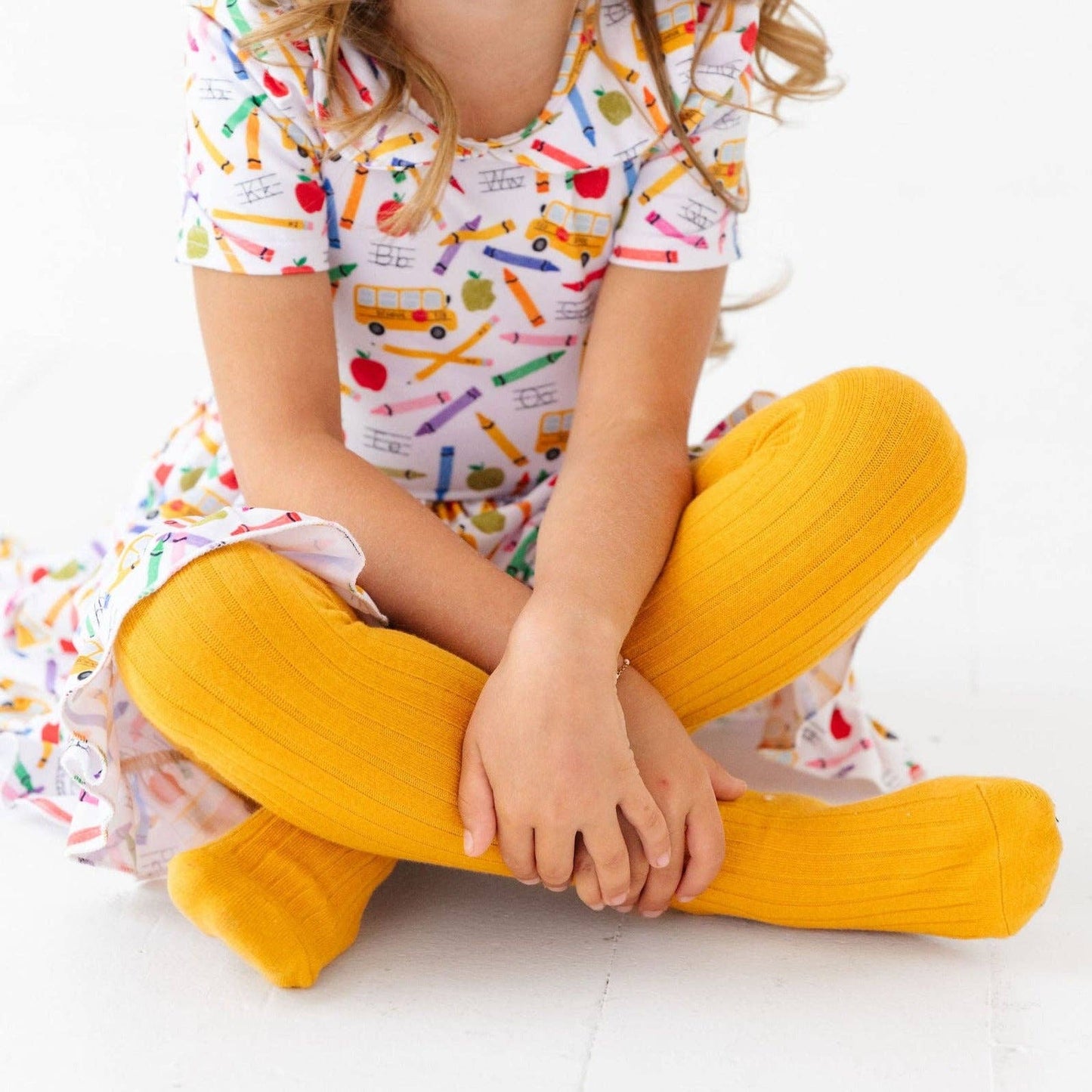 child wearing ribbed tights