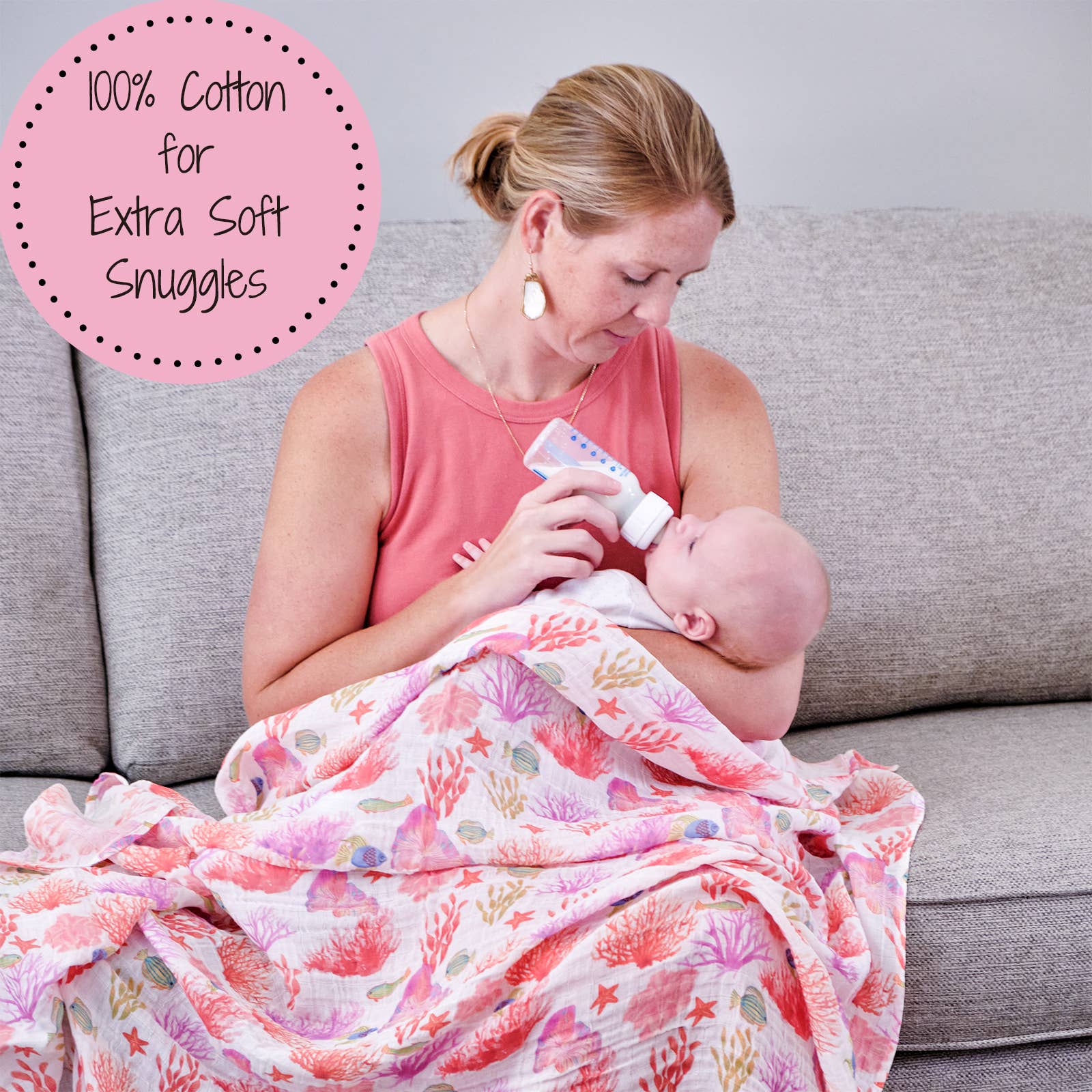 LollyBanks - Under The Sea Beautiful Coral Baby Swaddle Blanket