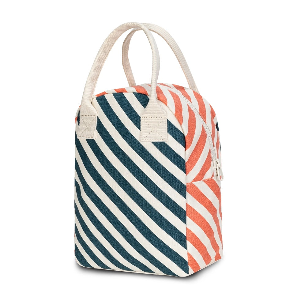 Zipper Lunch Bag - Stripe Teal Apricot