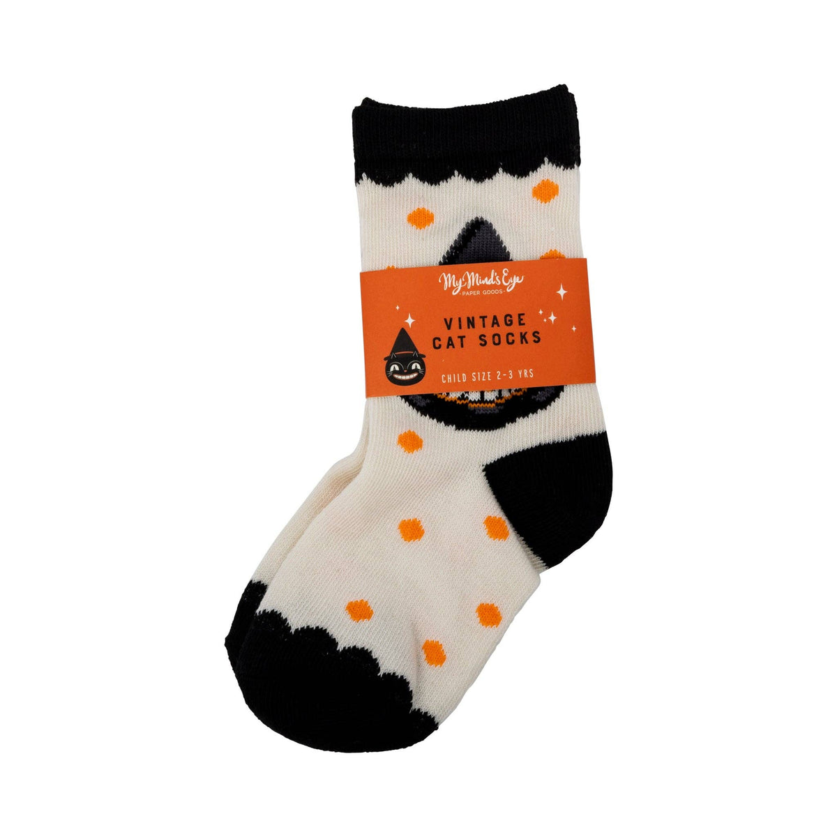 Cat sock with black and orange pattern on a white background