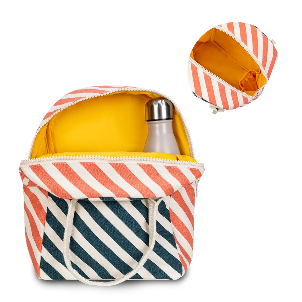Zipper Lunch Bag - Stripe Teal Apricot