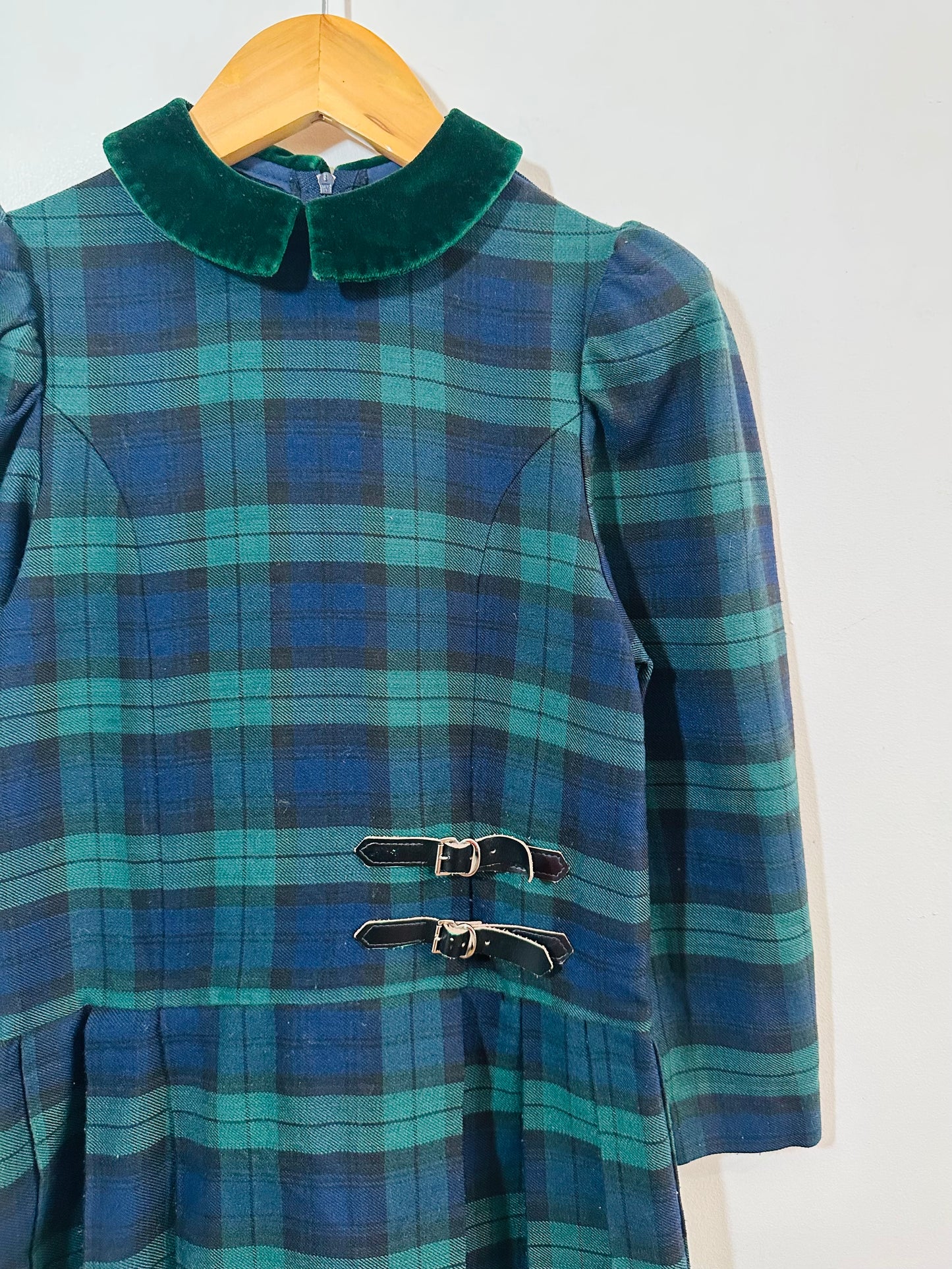 Vintage Plaid Pleat Dress / 7Y