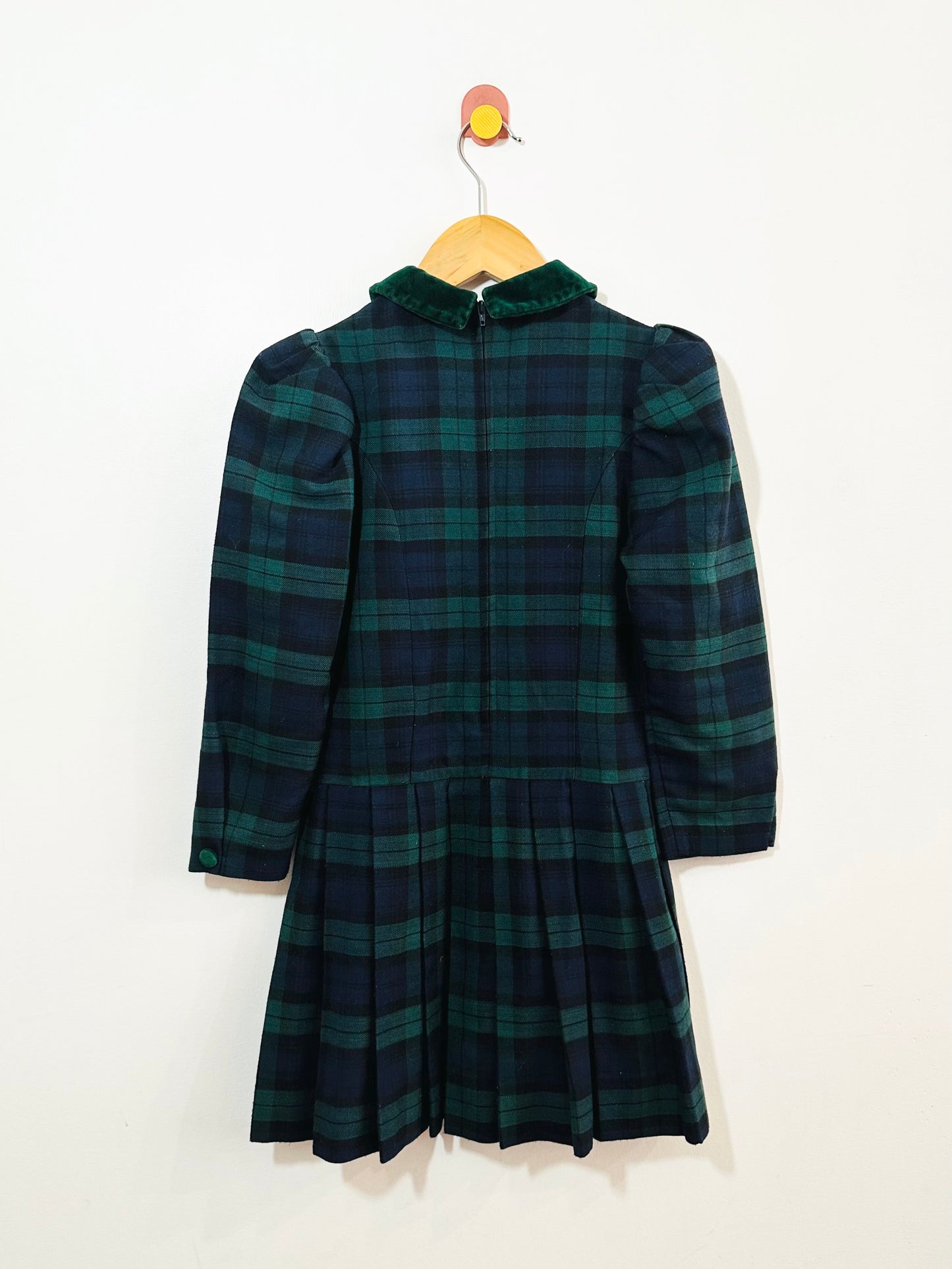 Vintage Plaid Pleat Dress / 7Y
