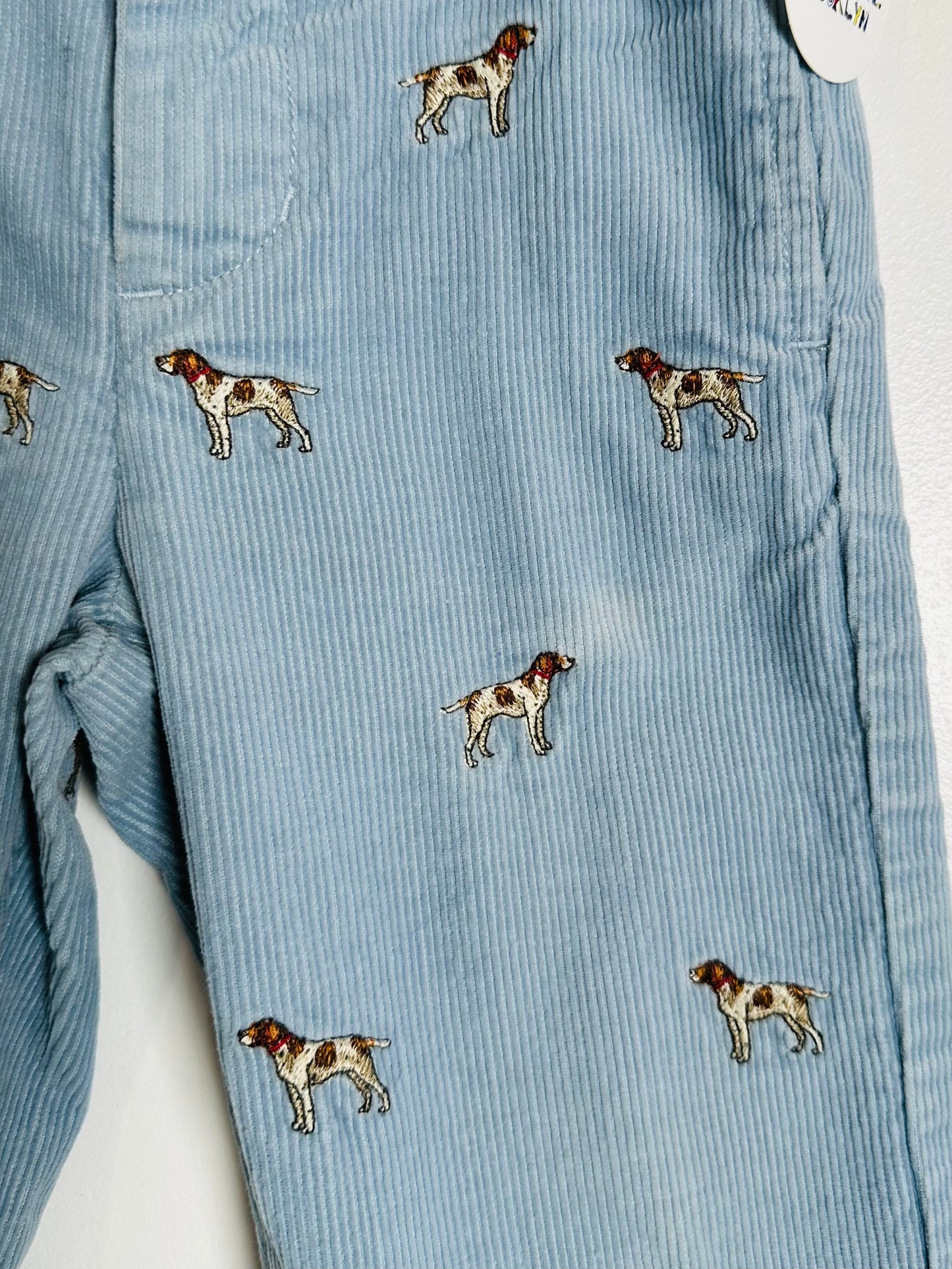 Blue pants with small dog pattern