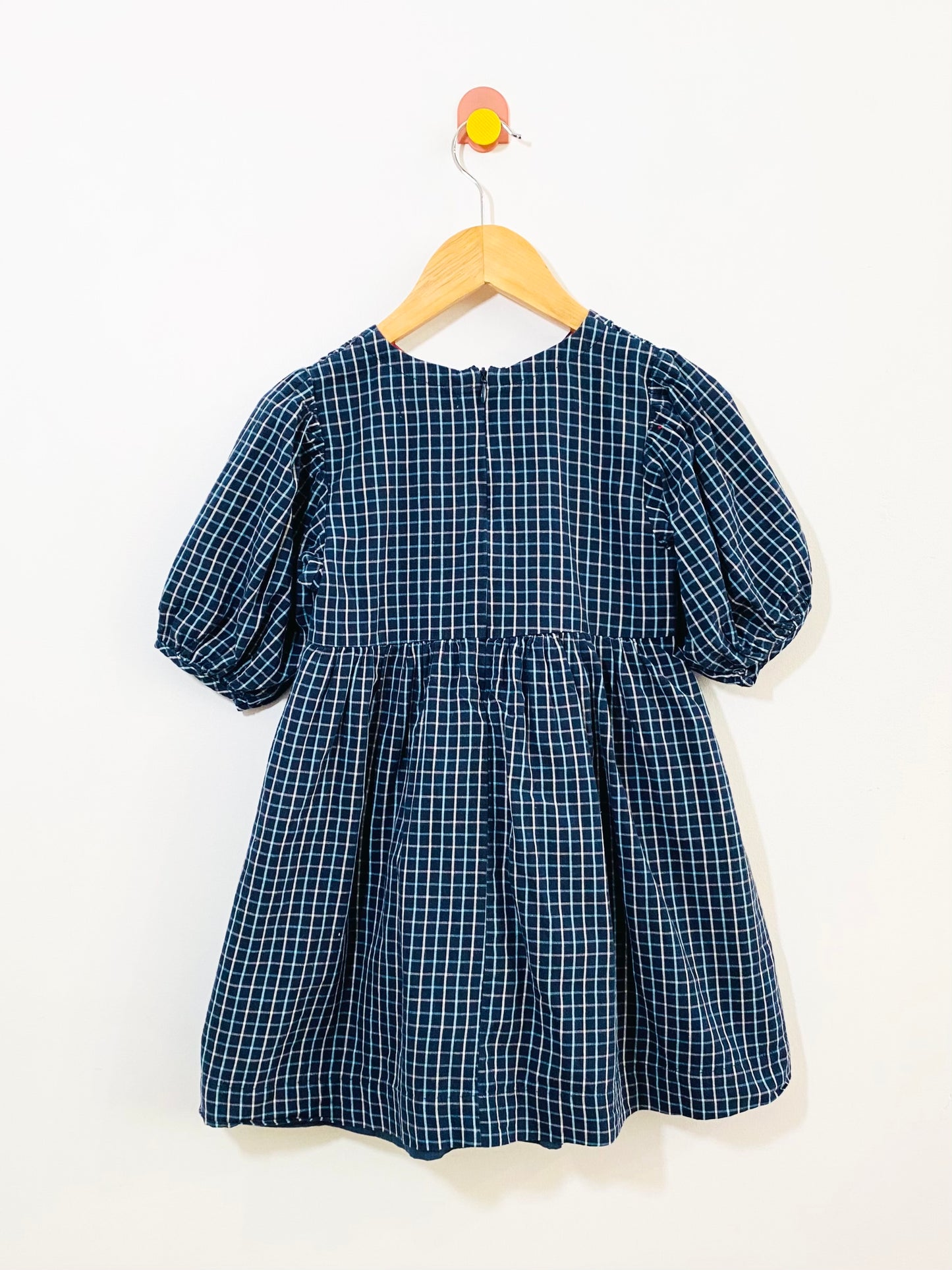 Pink Chicken Plaid Puff Sleeve Dress / 5Y