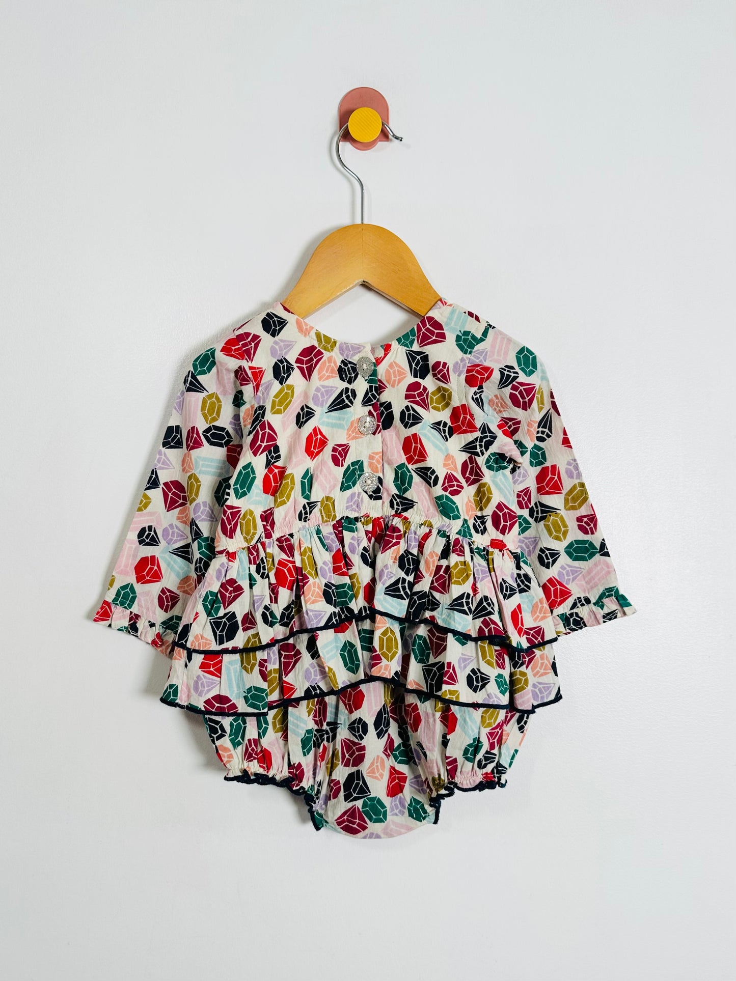Pink Chicken Gemstone Ruffle Romper / 6-12M