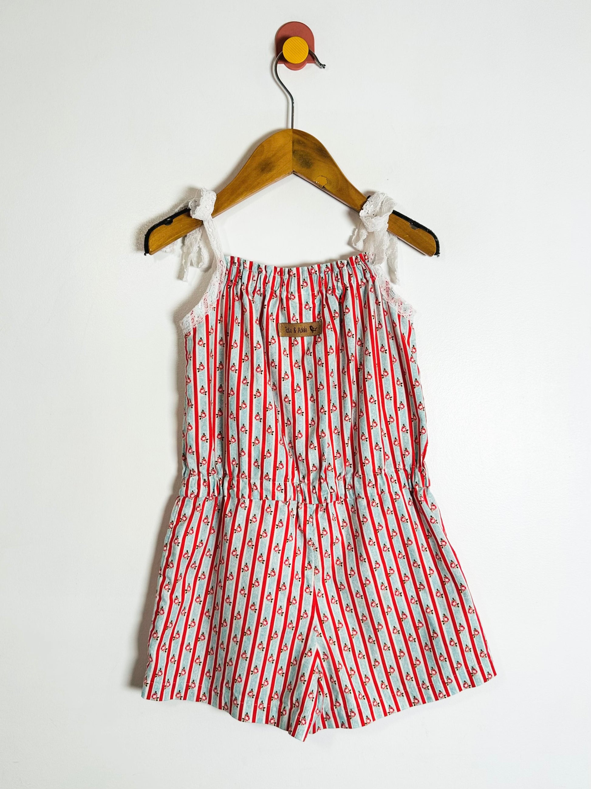 Tate & Adele Rose Stripe Romper / 4Y
