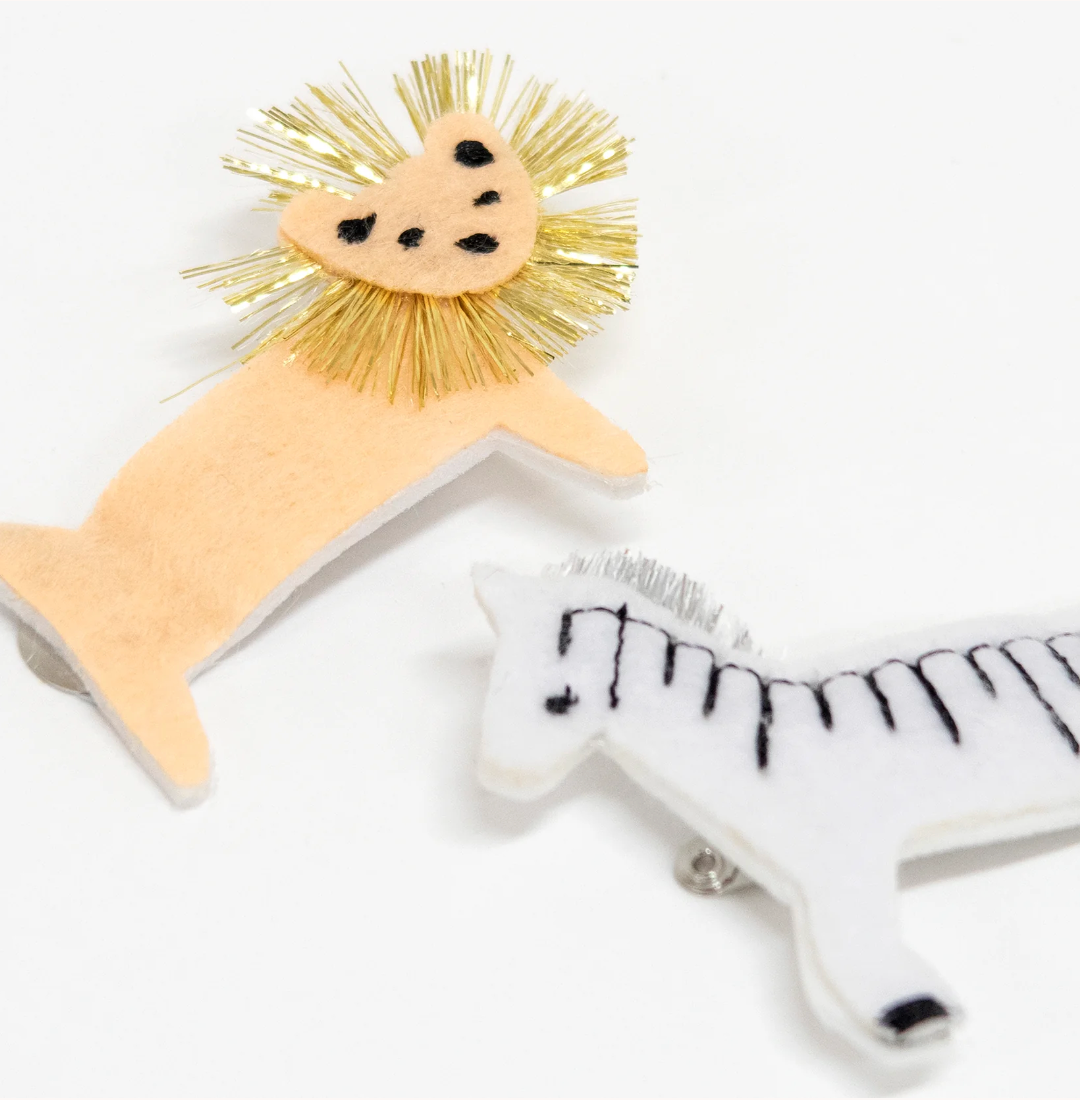 Zebra & Lion Felt Hair Clips