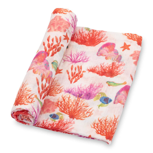 LollyBanks - Under The Sea Beautiful Coral Baby Swaddle Blanket