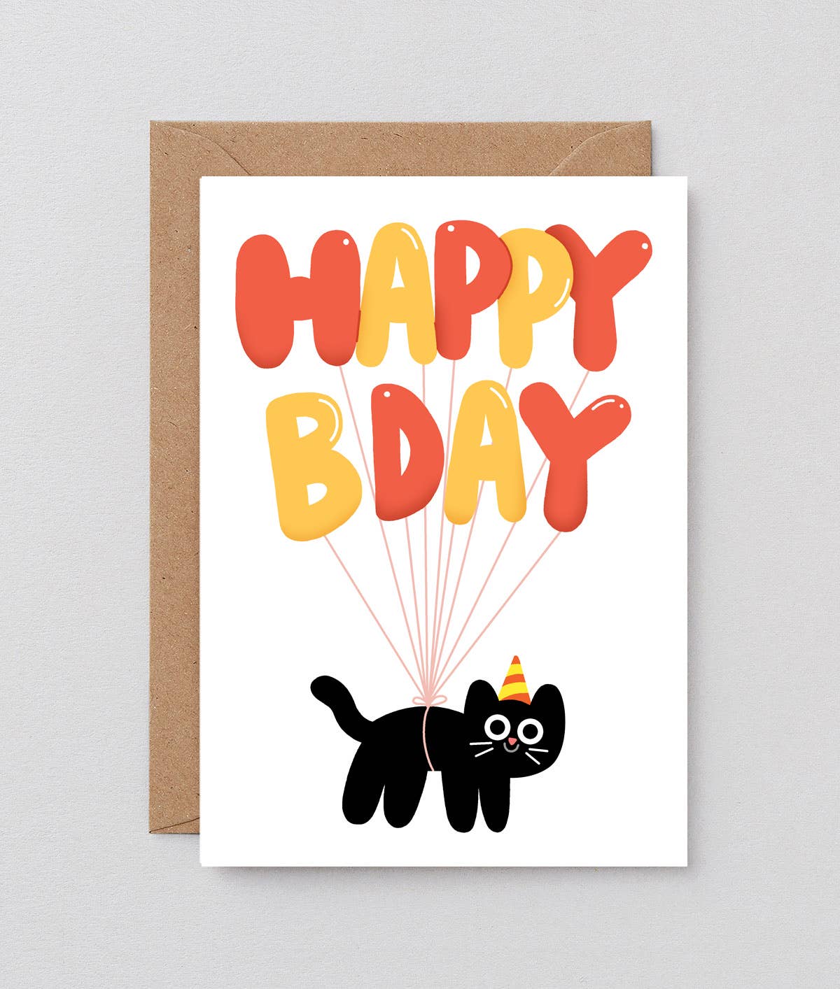 Wrap - 'Happy Bday Cat Balloons' Greetings Card