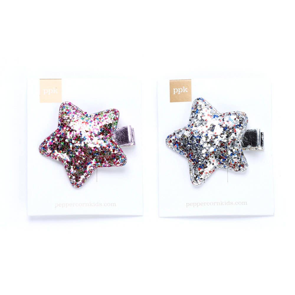 Peppercorn Kids - Glitter Star Hair Clip Set of 2 cards - Pink / Silv…