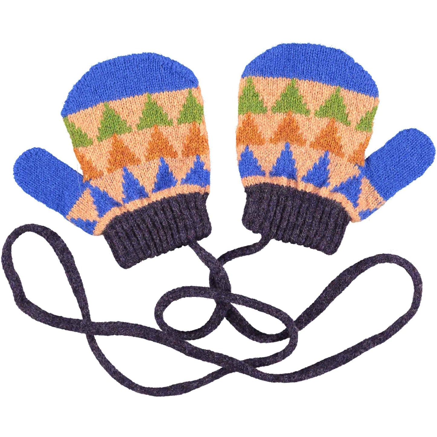 kids lambswool mittens - marine & purple