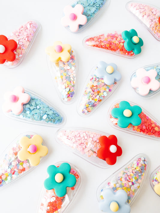 flower confetti shaker kids hair clips - 5 pack