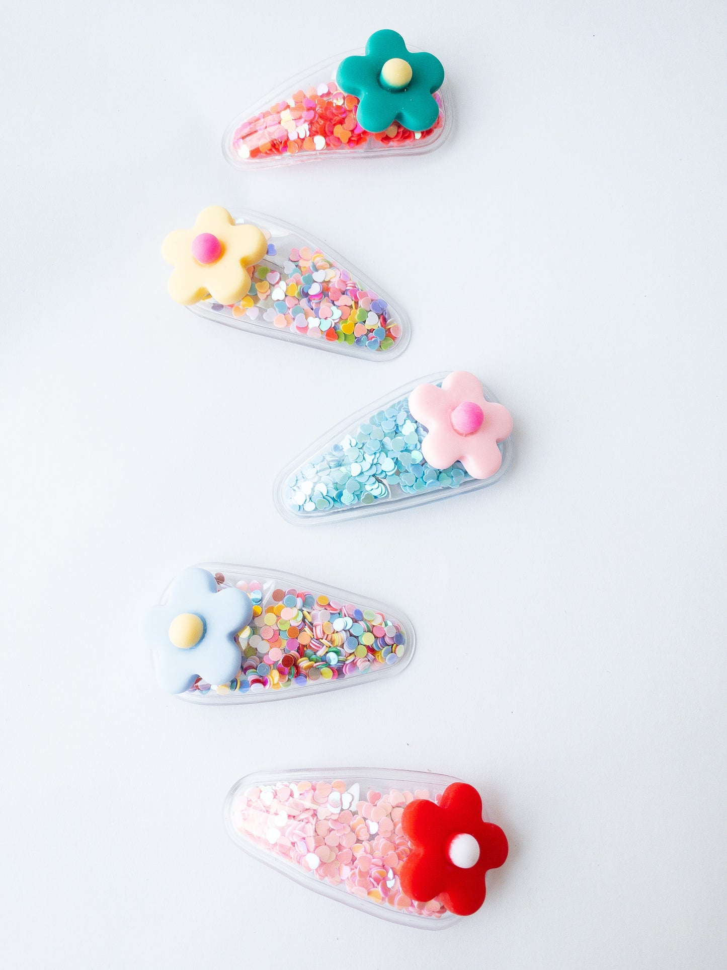 flower confetti shaker kids hair clips - 5 pack