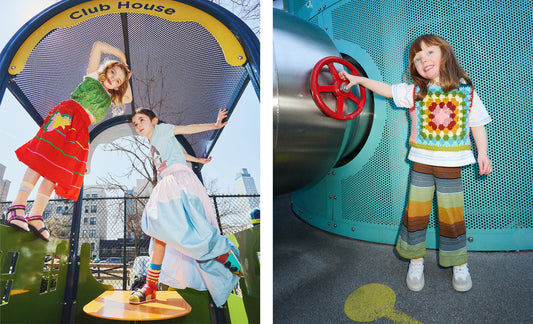 Kids on a playground wearing colorful clothing