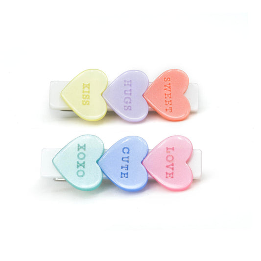 Lilies & Roses Candy Hearts Pastel Hair Clips