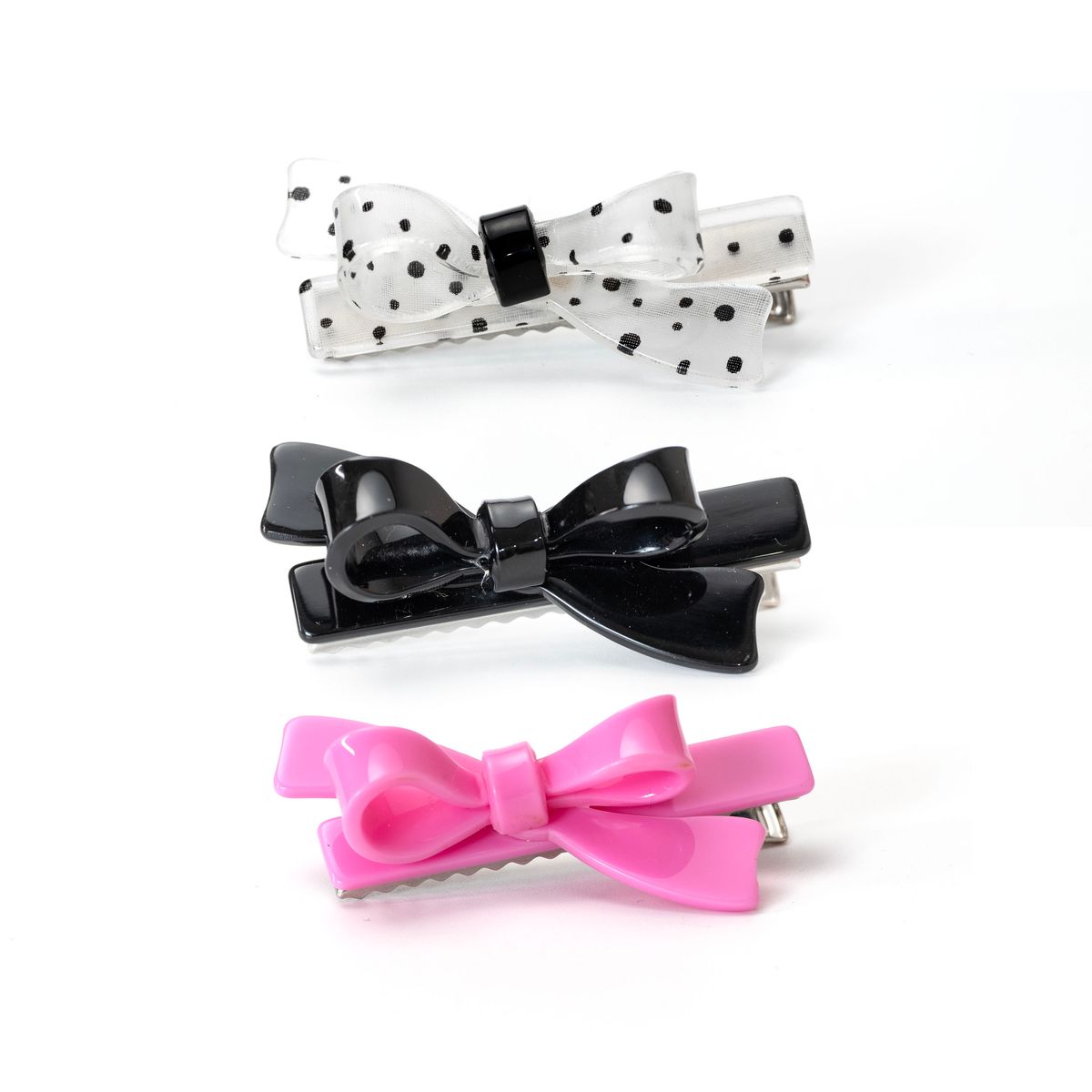 Lilies & Roses Bows Pink Black & Polka Dots Hair Clips