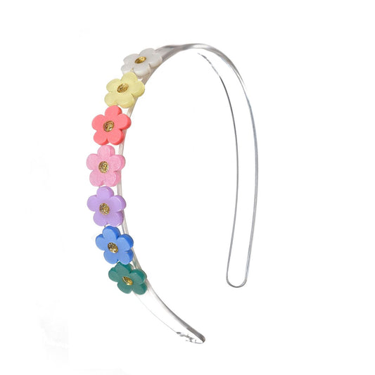 Multicolored floral headband on a white background