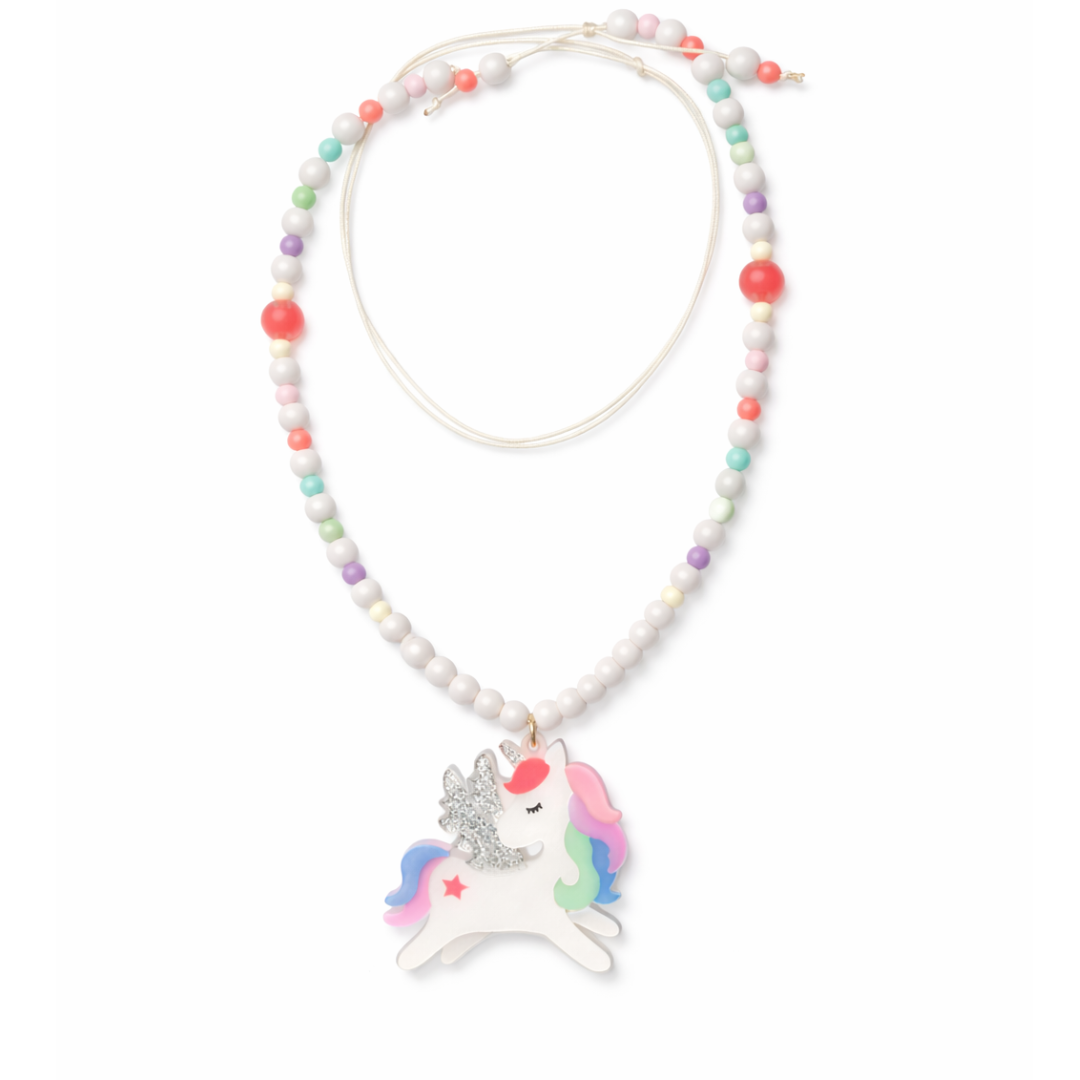 Necklace with a unicorn pendant on a white background