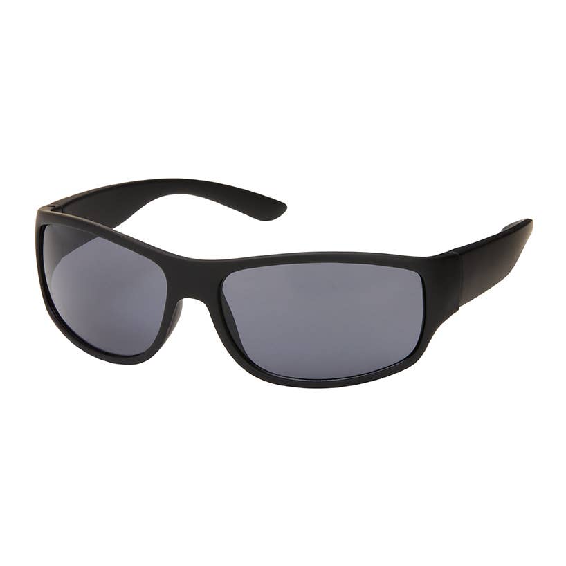 Black sunglasses with dark lenses on a white background