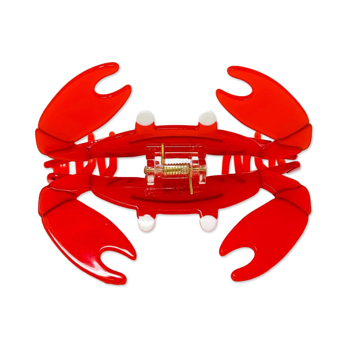 Red crab-shaped hair claw on a white background