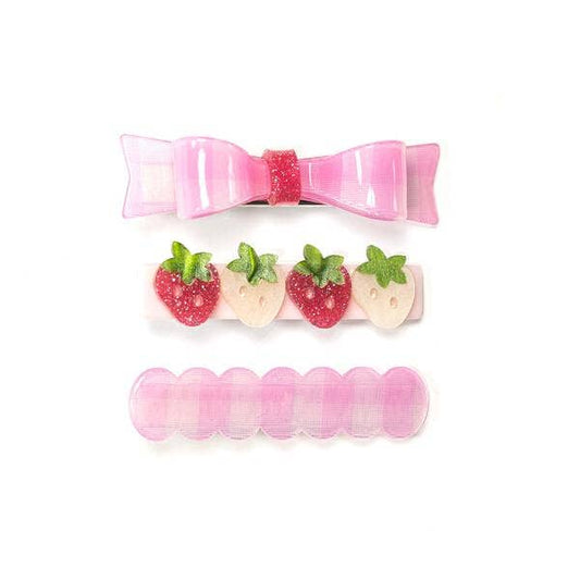 Lilies & Roses NY Checked Bow + Strawberries Hair clip Set