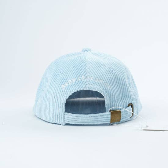 Light blue corduroy cap on a light gray background