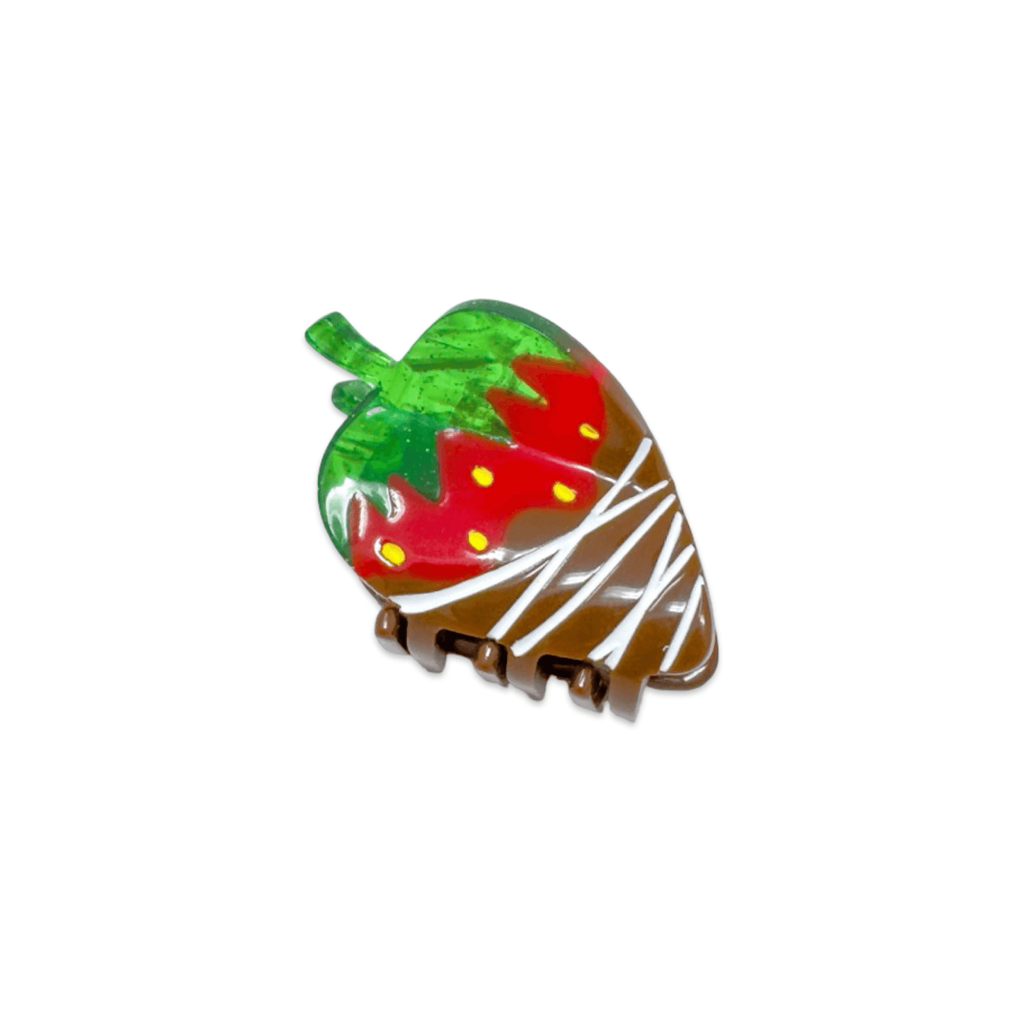 Strawberry-shaped hair clip on a white background