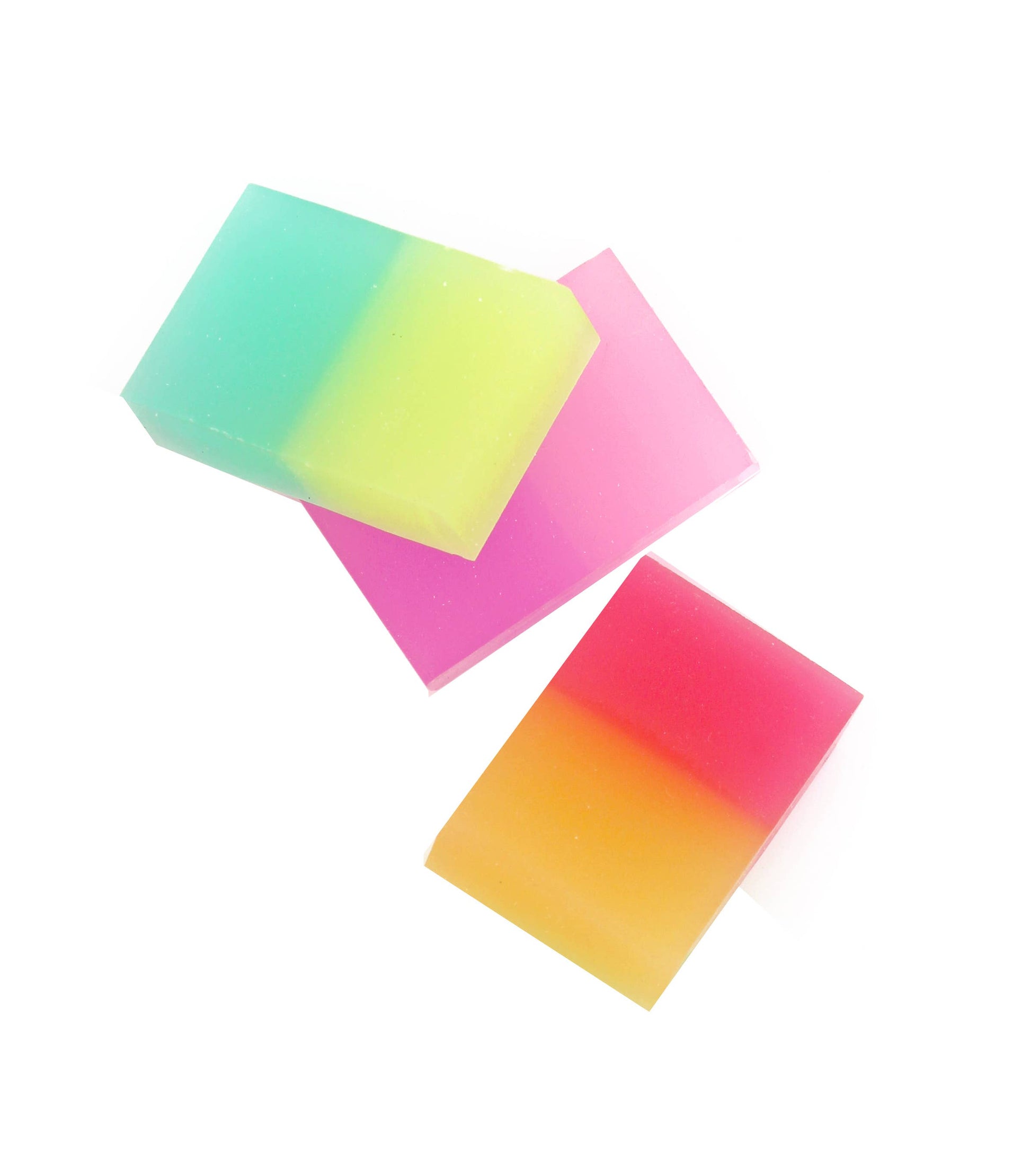 Three colorful gradient erasers on a white background