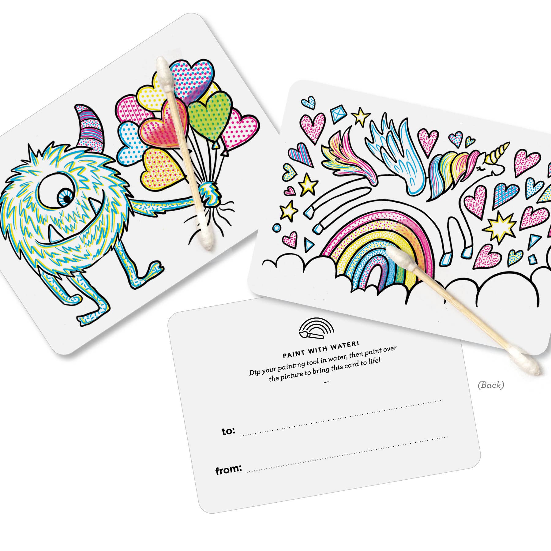 Inklings Paperie - Paint with Water Valentine Cards - Monster