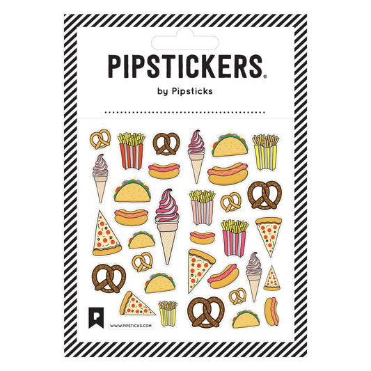 Packaging of Pipsticks stickers featuring food illustrations on a white background.