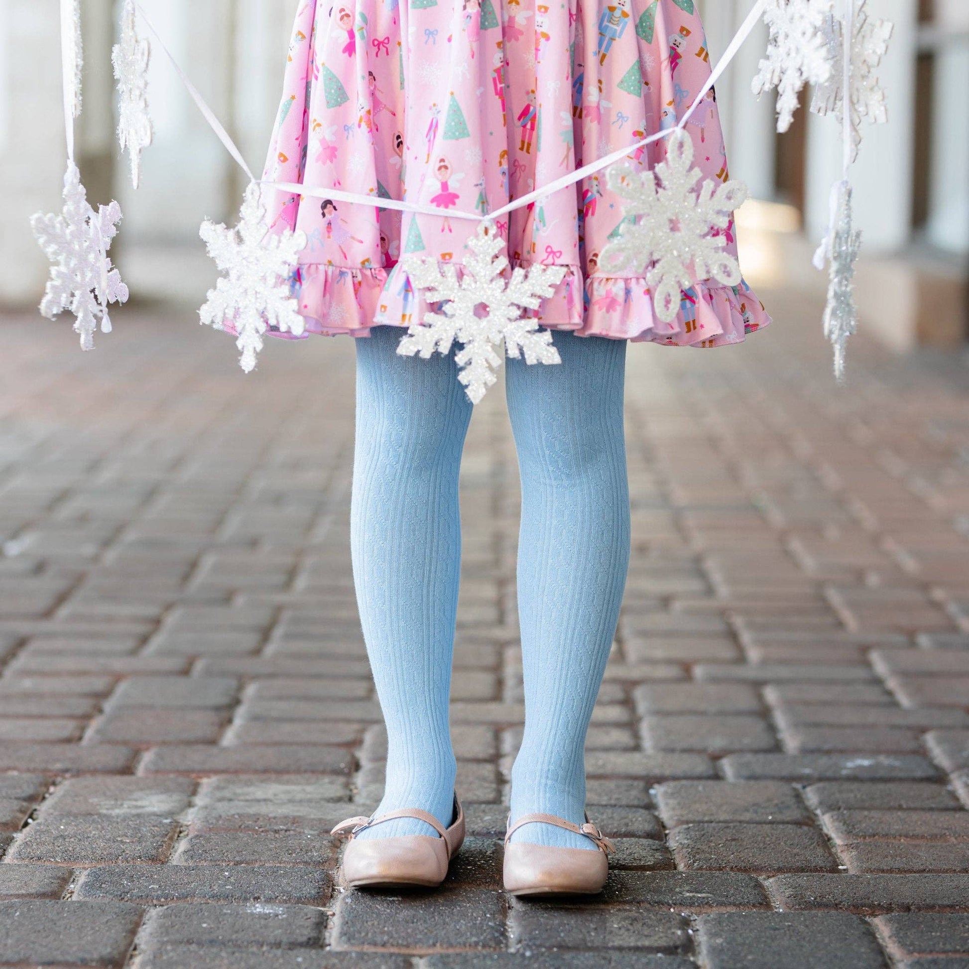 Little Stocking Co. Winter Blue Cable Knit Tights