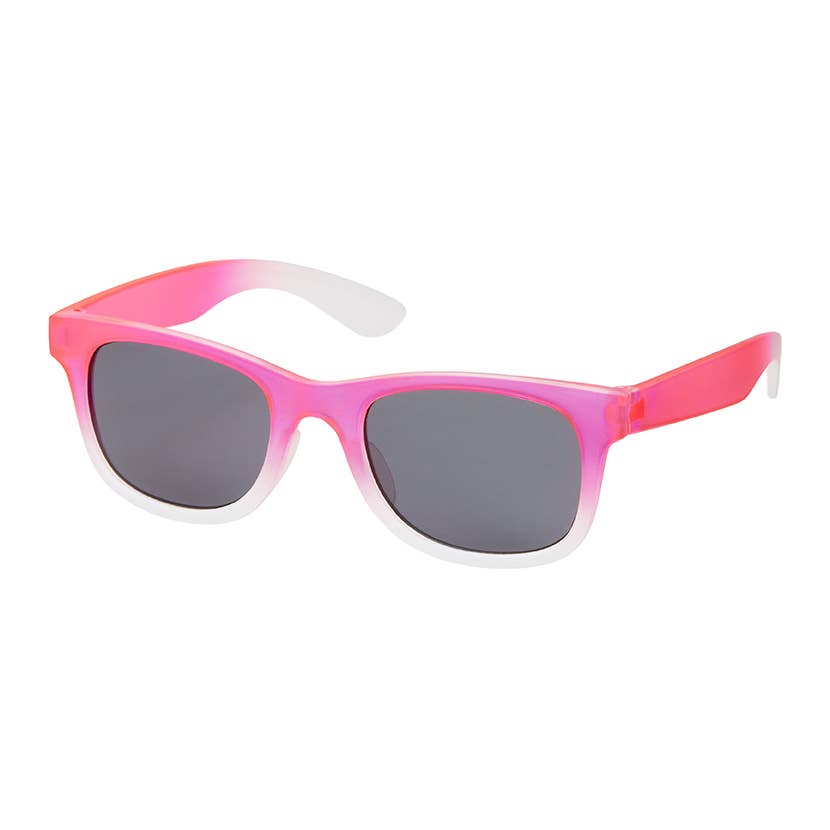 Sunglasses with pink and white frame on a white background