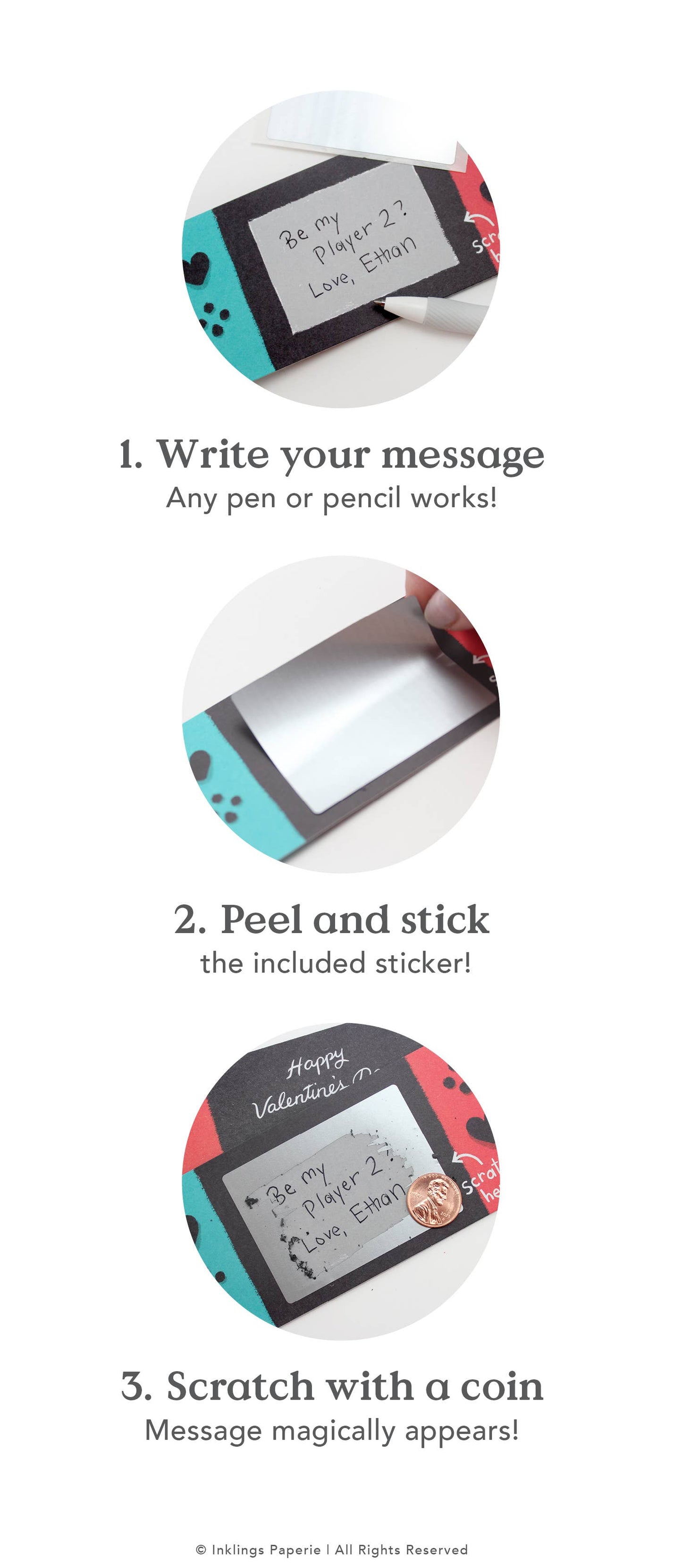 Inklings Paperie - Scratch-off Valentine Cards - Game On