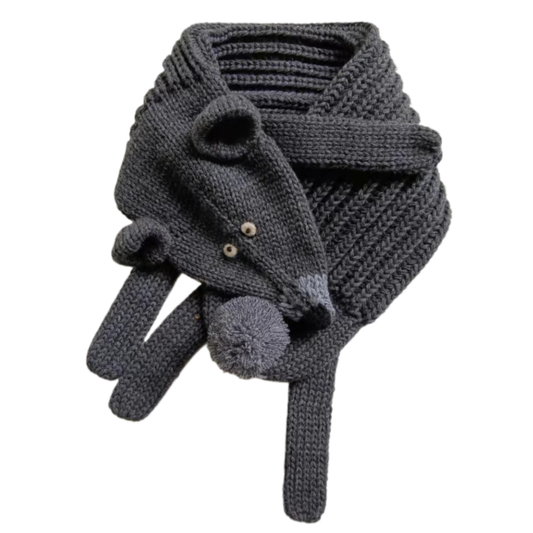 Gray knitted scarf with gloves on a white background