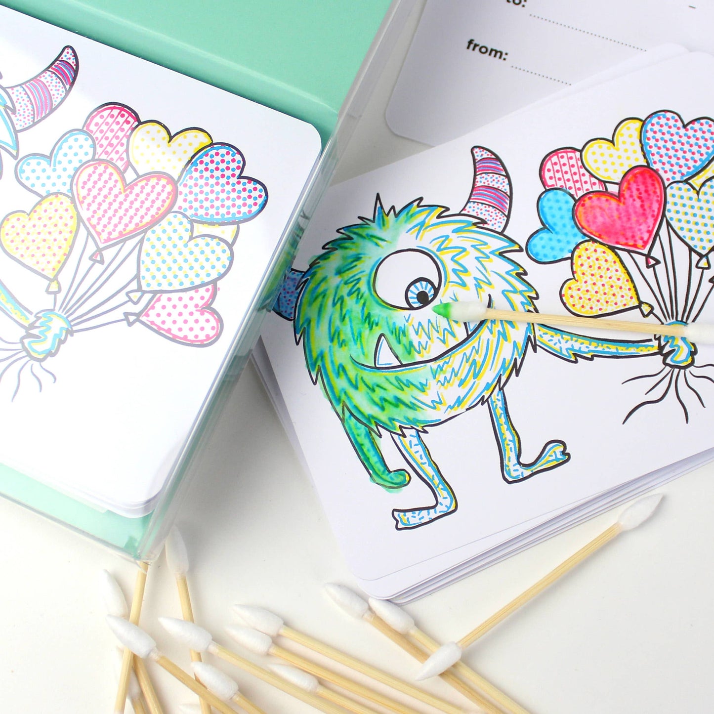 Inklings Paperie - Paint with Water Valentine Cards - Monster