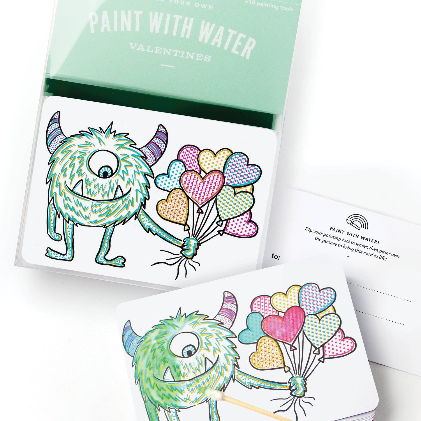Inklings Paperie - Paint with Water Valentine Cards - Monster