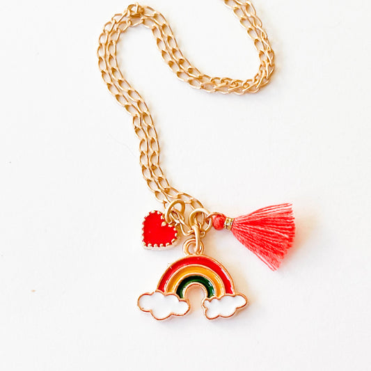 Charm and Tassel Necklace - rainbow
