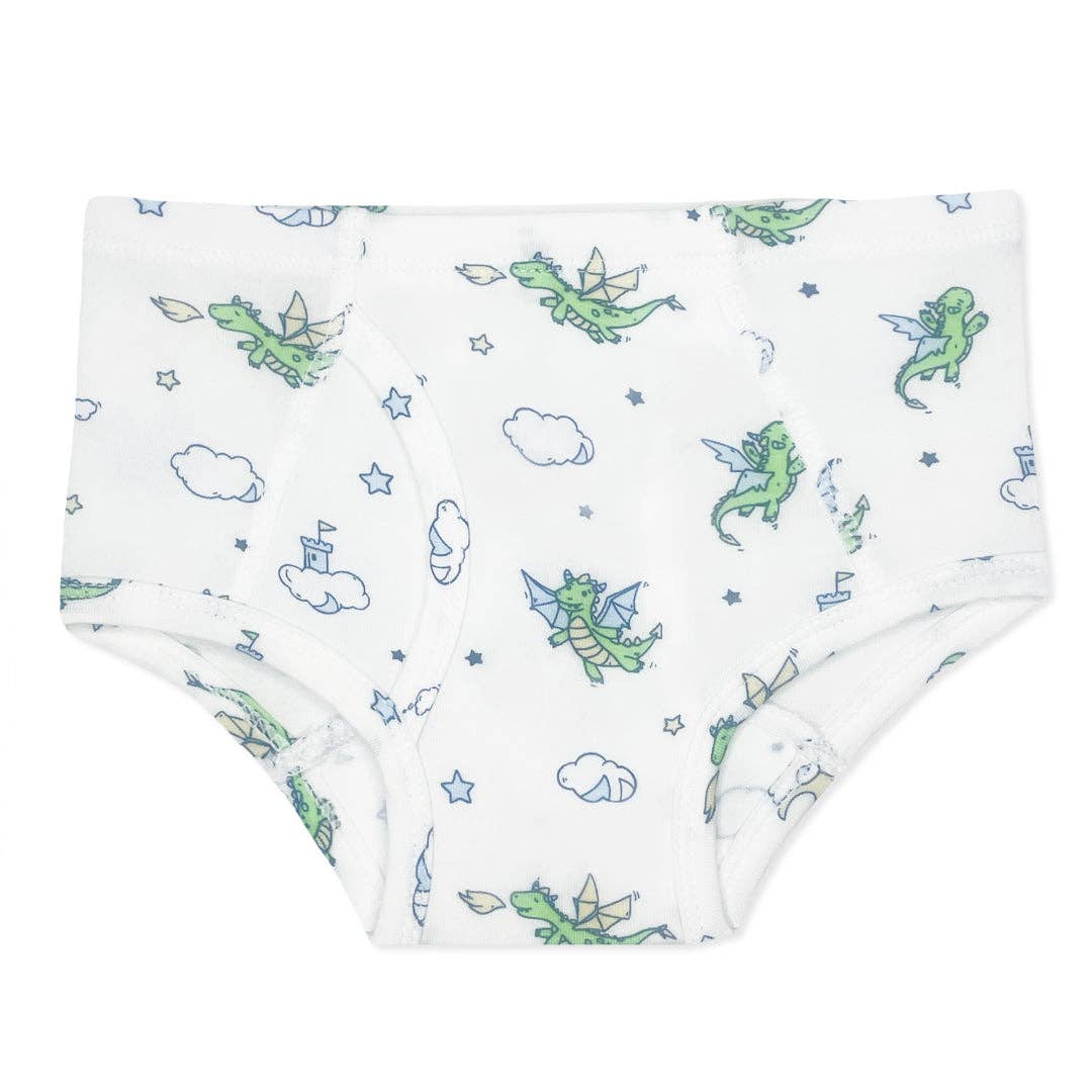 White underwear with green dragon pattern on a white background