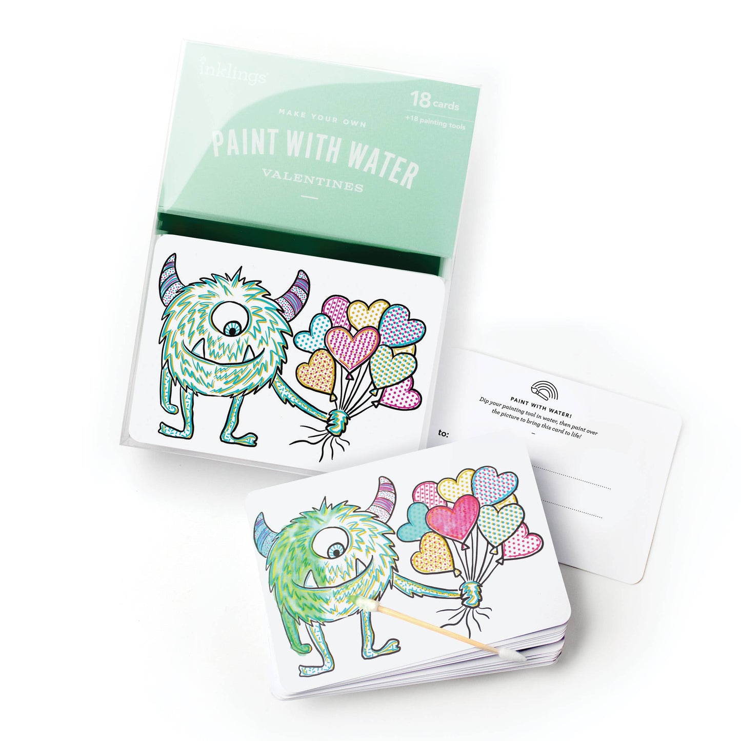 Inklings Paperie - Paint with Water Valentine Cards - Monster