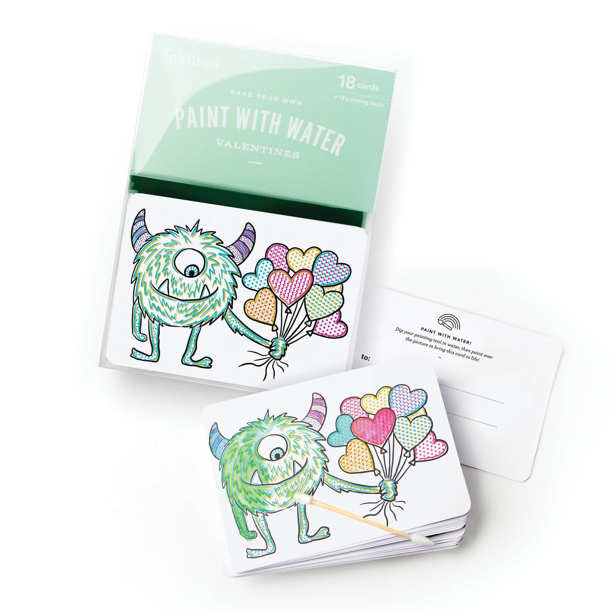 Inklings Paperie - Paint with Water Valentine Cards - Monster