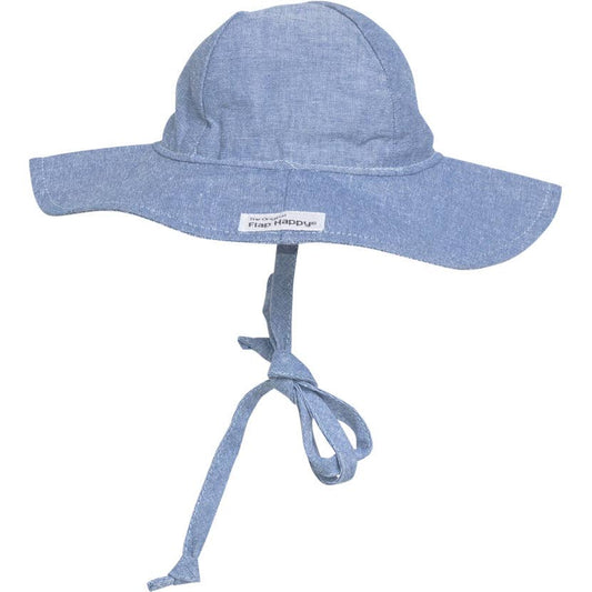 Blue sun hat with a tie on a white background