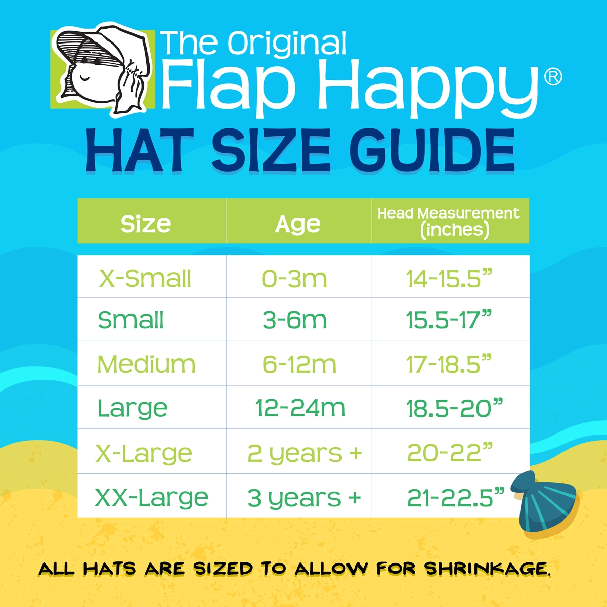 Flap Happy Original size chart