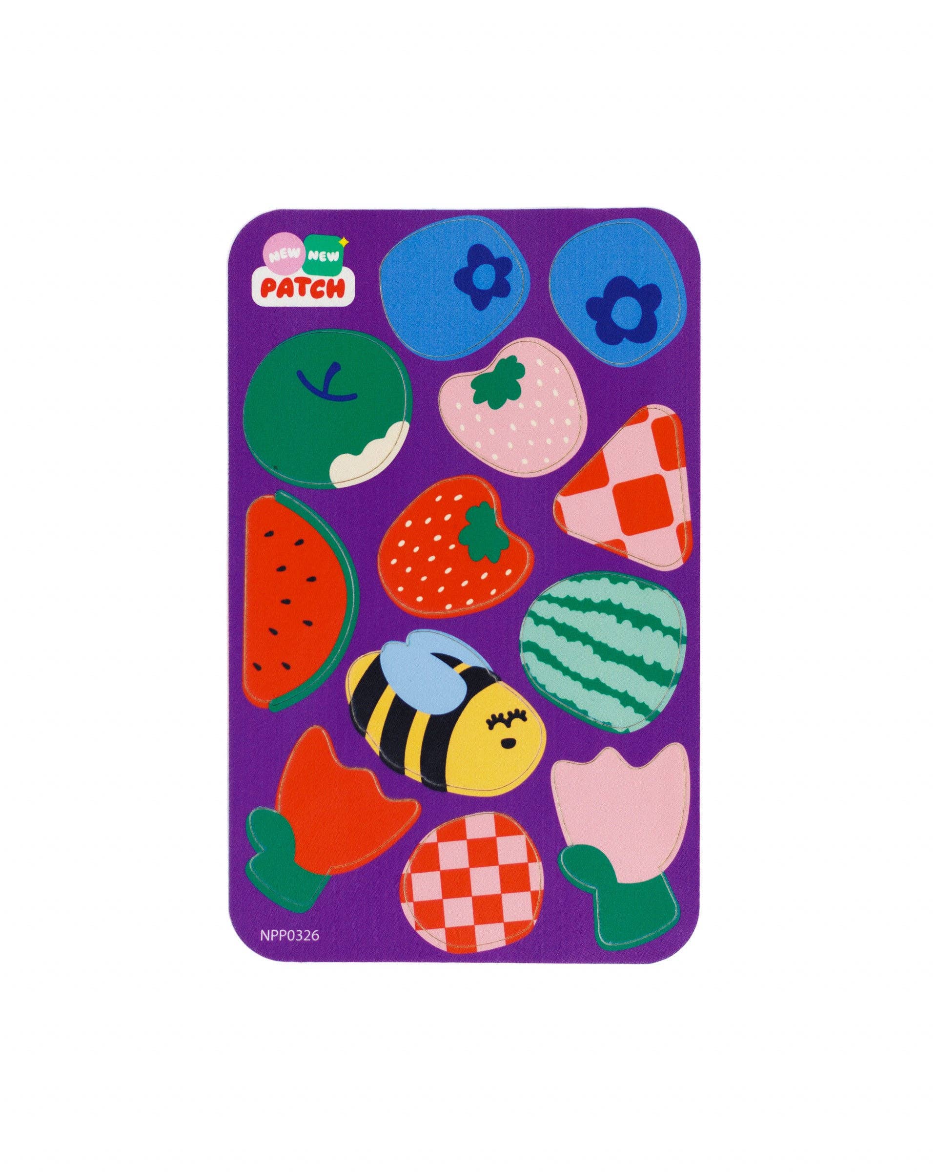 Colorful children's sticker patches on a purple backing with 'Patch' branding.