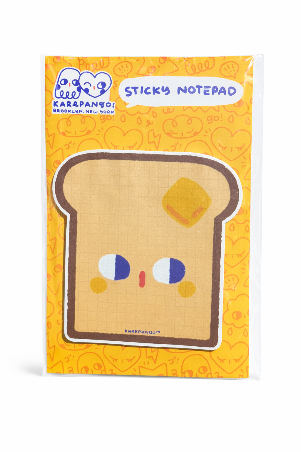 Sticky notepad with toast design on a yellow background
