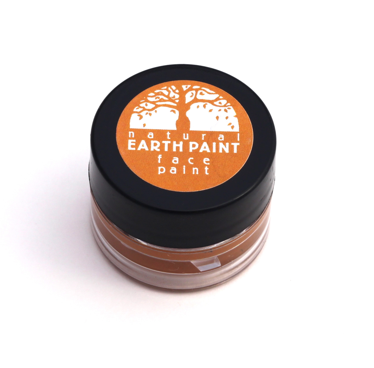 Jar of natural earth paint with a black lid on a white background