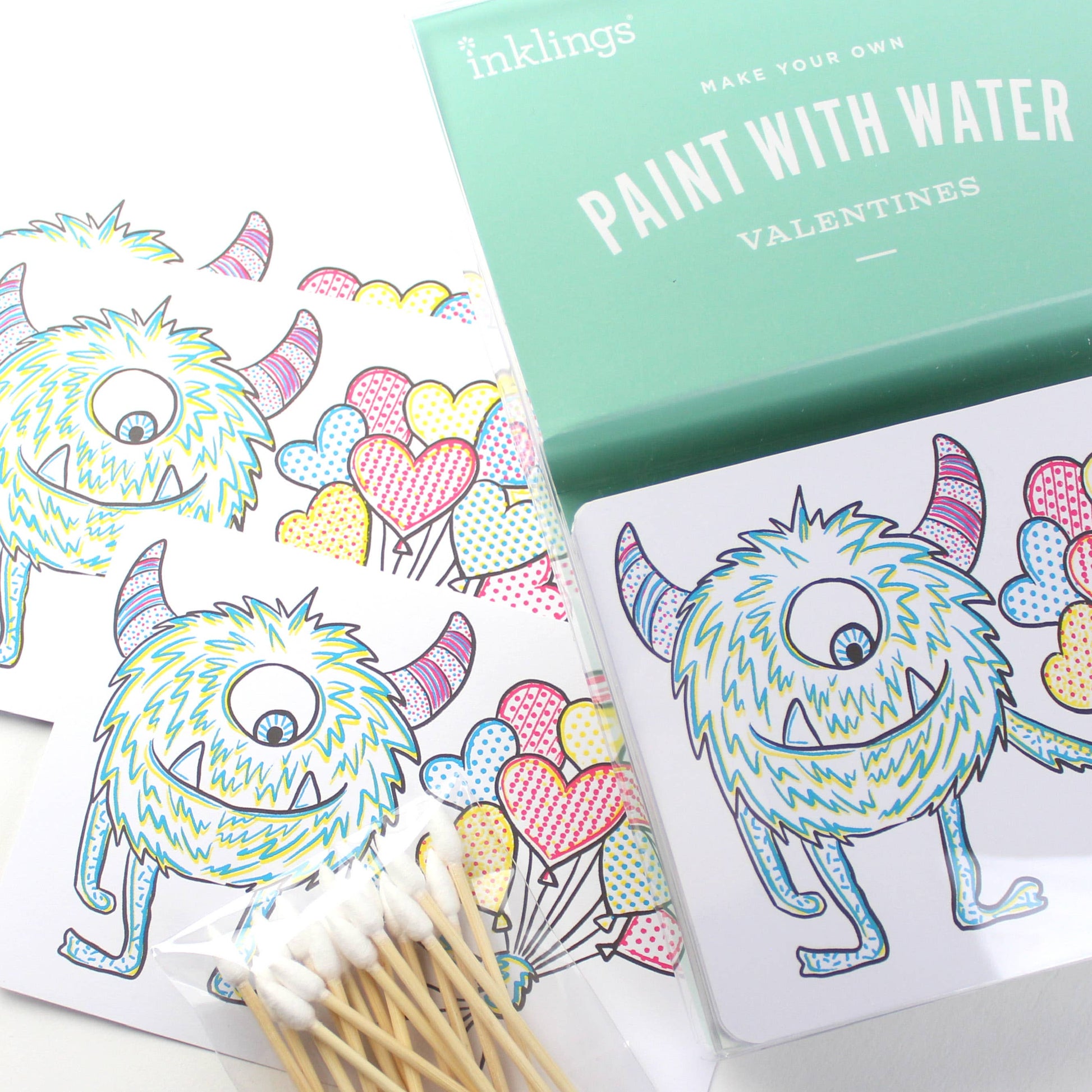 Inklings Paperie - Paint with Water Valentine Cards - Monster