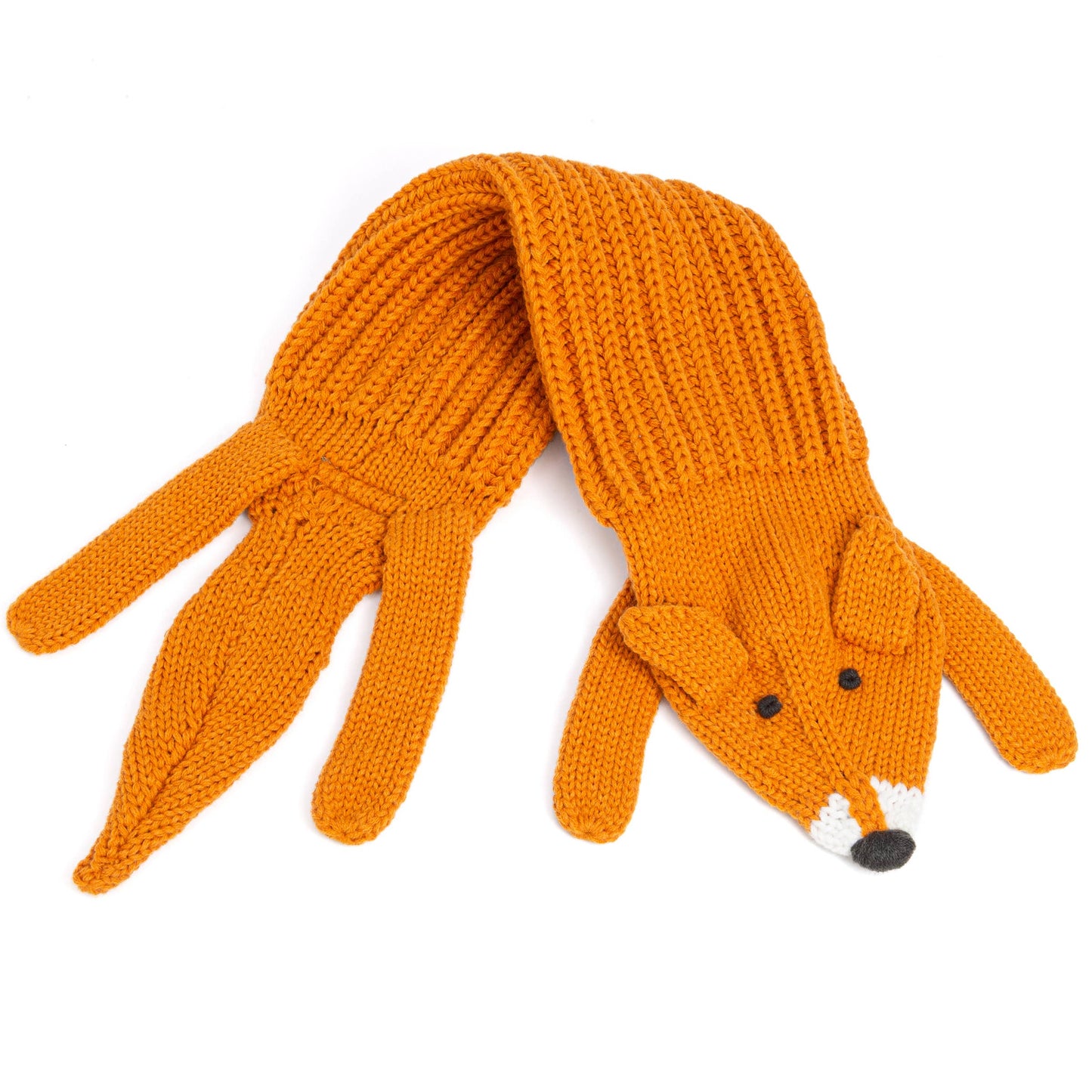 Knitted fox scarf on a white background